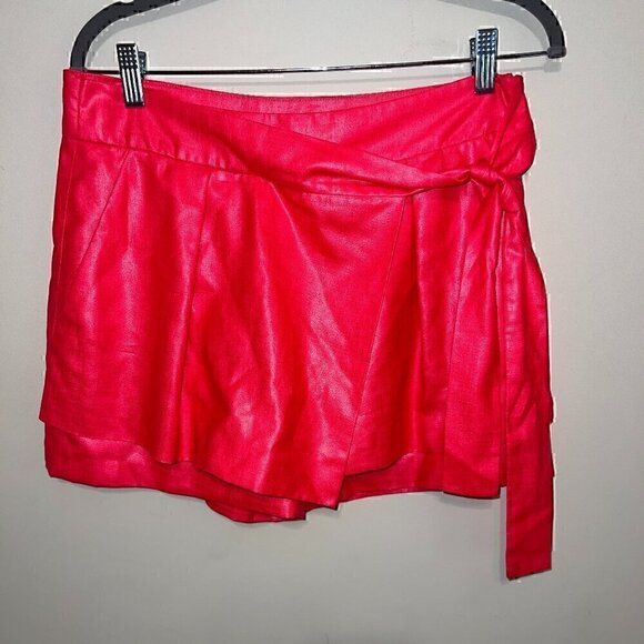 DIANE VON FURSTENBERG DVF Shimmer Coral Pink Wrap Tie Sheen Shorts US 6 - Picture 1 of 9
